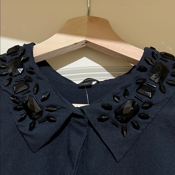 Ann Taylor Black Button Down Shirt with Embellished Collar - Picture 3 of 8